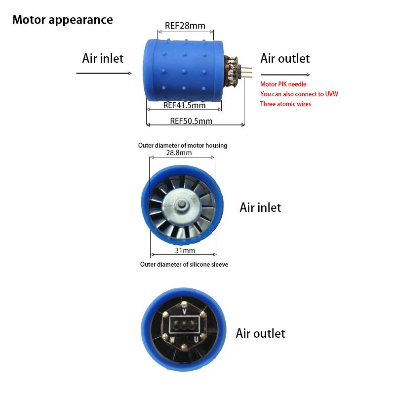 Description Picture 6 of itemDC 9V 12V 24V 100000RPM Ultra-high Speed BLDC 3-Phase Brushless Motor Equipped w/ driver CNC Aluminum Alloy Impeller Ducted Fan