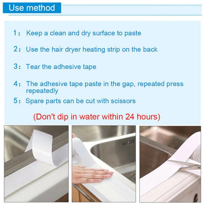Description Picture 6 of item2M PVC Waterproof Tape Sink Crack Strip Kitchen Bathroom Bathtub Corner Sealing Tape Self Adhesive Sink Stove Crack Stickers