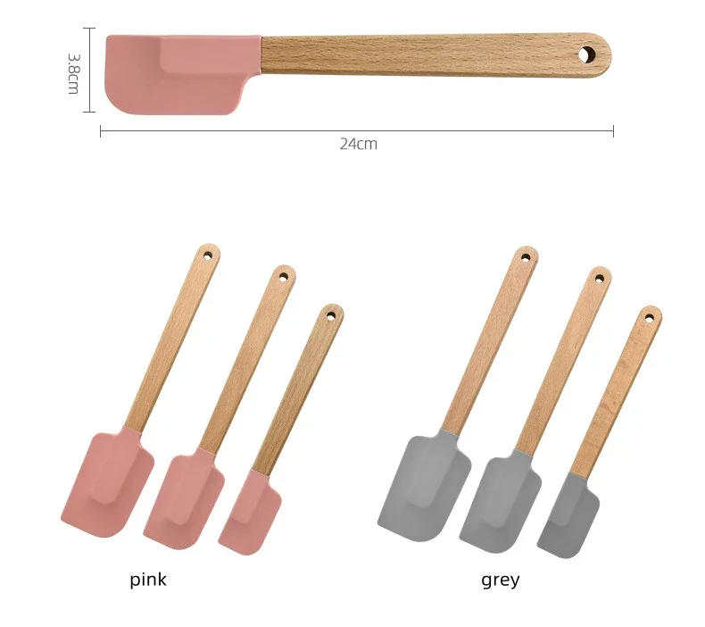 Description Picture 6 of itemWooden Handle Cake Pastry Spatula Silicone Chocolate Cream Pizza Scraper Mixer Butter Bread Spreader Kitchen Food Baking Blender