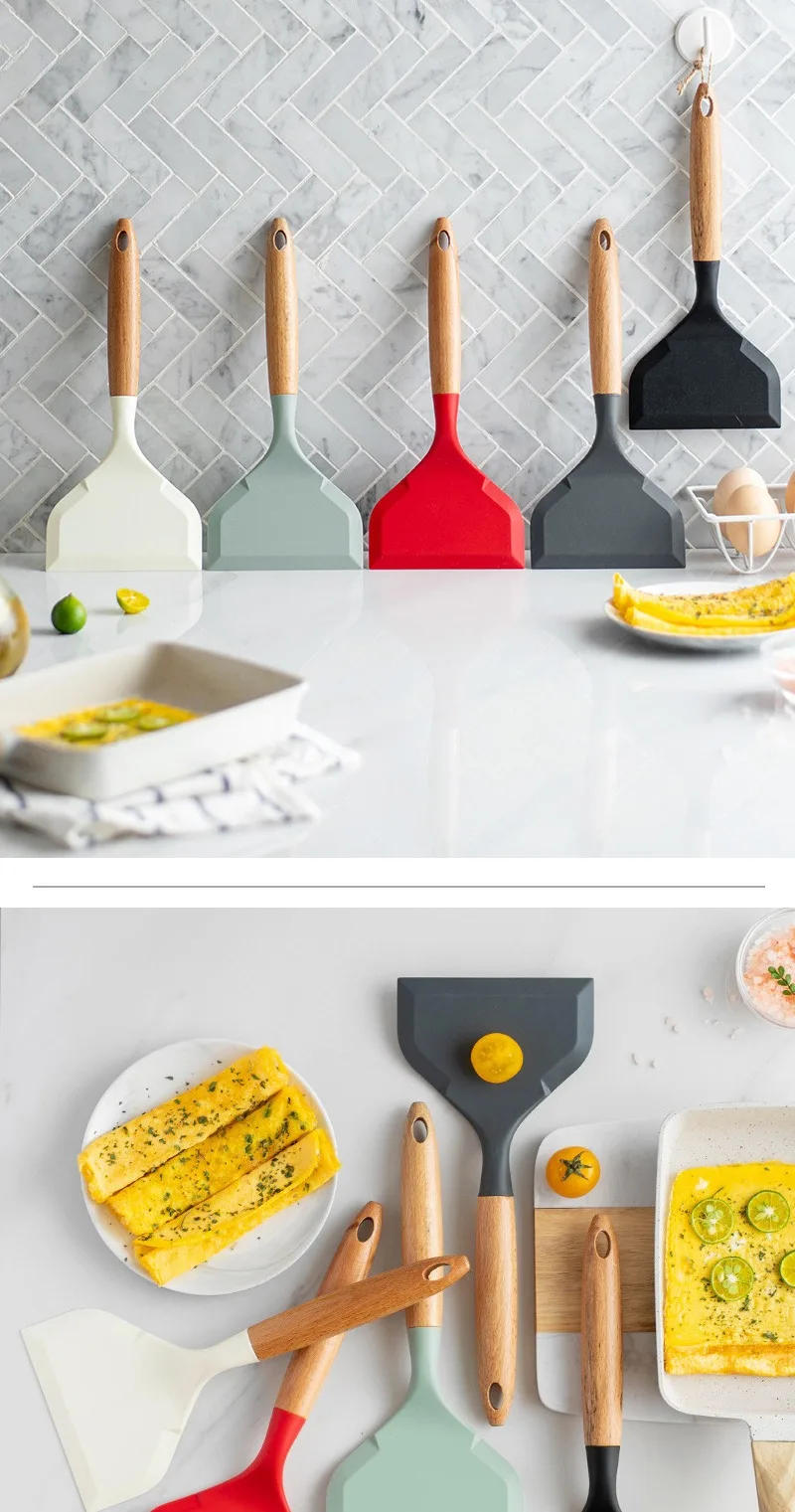 Description Picture 2 of itemHigh Temperature Resistance Kitchen Tools Non-stick Turners Cooking Utensils Silicone Spatula Wide Pizza Shovel Food Lifters