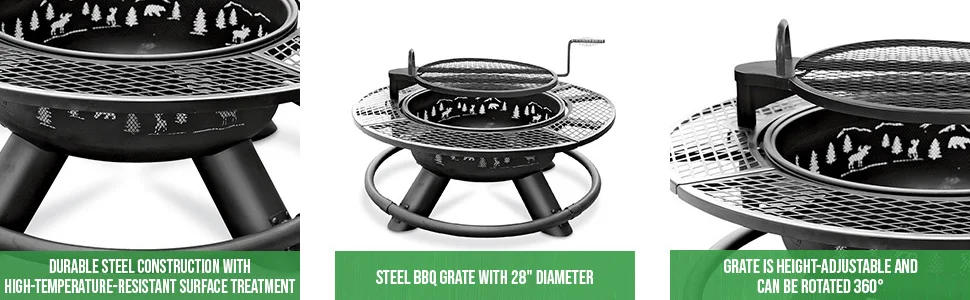 Description Picture 3 of itemCASTLECREEK 47" Fire Pit BBQ Grill Outdoor Wood Burning Steel Log Firepit for Camping, Grilling, Smores, Yard,  fire pit