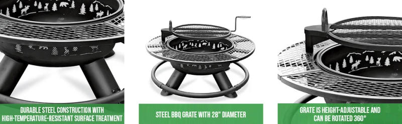 Description Picture 3 of itemCASTLECREEK 47" Fire Pit BBQ Grill Outdoor Wood Burning Steel Log Firepit for Camping, Grilling, Smores, Yard, fire pit