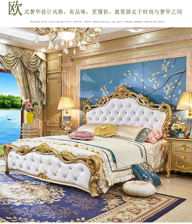 Description Picture 6 of itemLarge Princess Master Bedroom Set Double Villa High Luxury Human Bedroom Set Wooden Sleeping Letti E Mobili Nordic Furniture