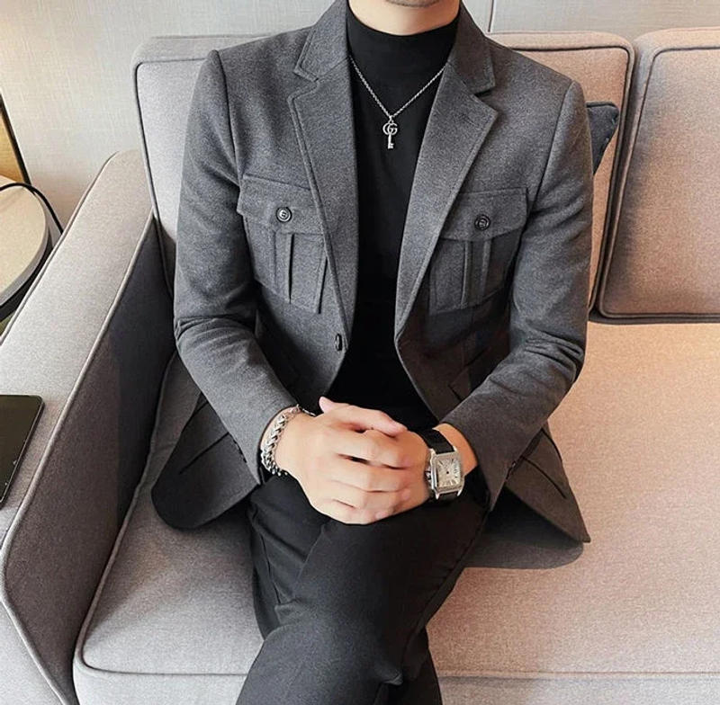 Description Picture 6 of itemPlus Big Size Oversize Man Suits and Blazers Single Breasted Coats Gray Jacket for Men High Quality Fashion 2024 Menswear New In