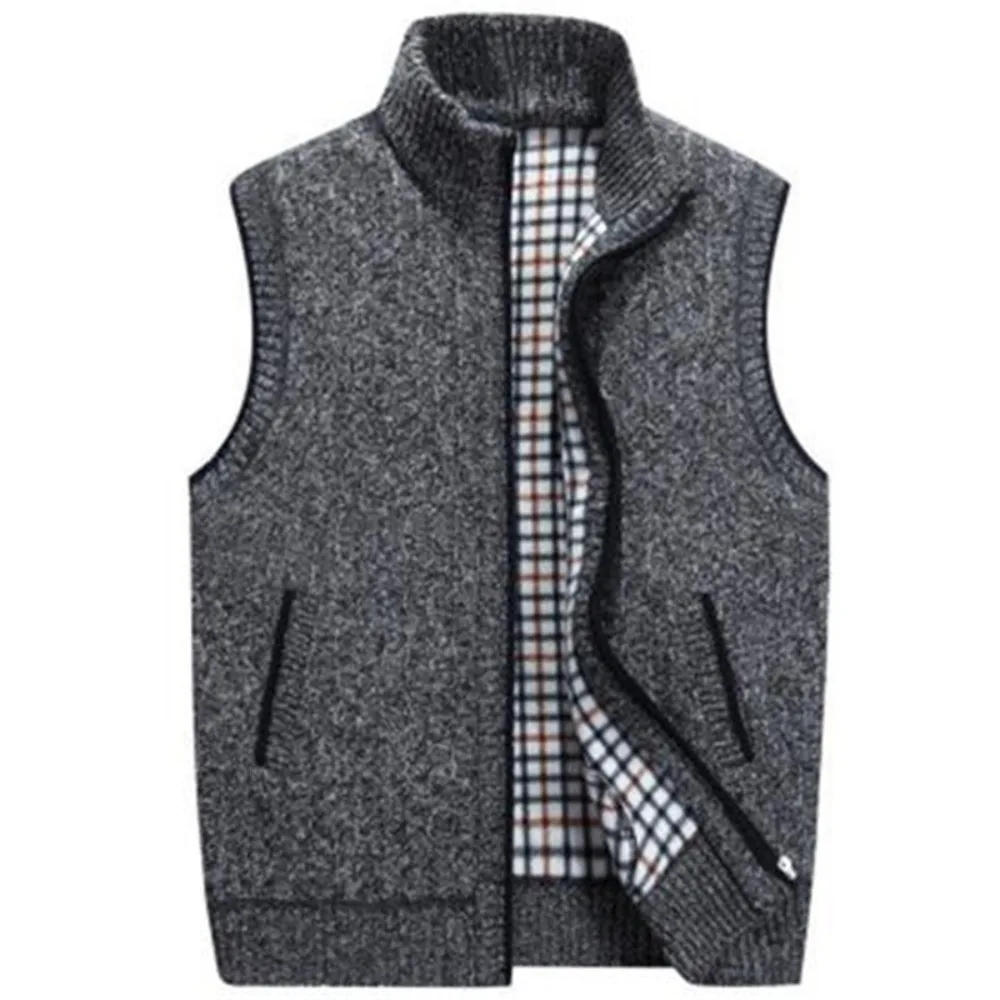 Description Picture 3 of itemMen's New Cardigan Vest Stand Collar Thick Sleeveless Sweatercoat Full Zipper Turtleneck Jackets Warm Male Knitted Clothing