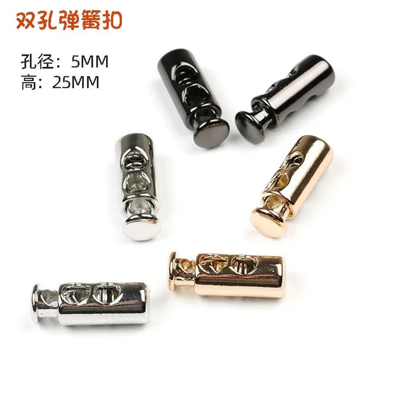 Description Picture 6 of itemNew 2pcs/bag Double Hole Metal Spring Elastic Cord Stopper Sweater Drawstring Adjustment Zinc Alloy Backpack Shoes Snap Button