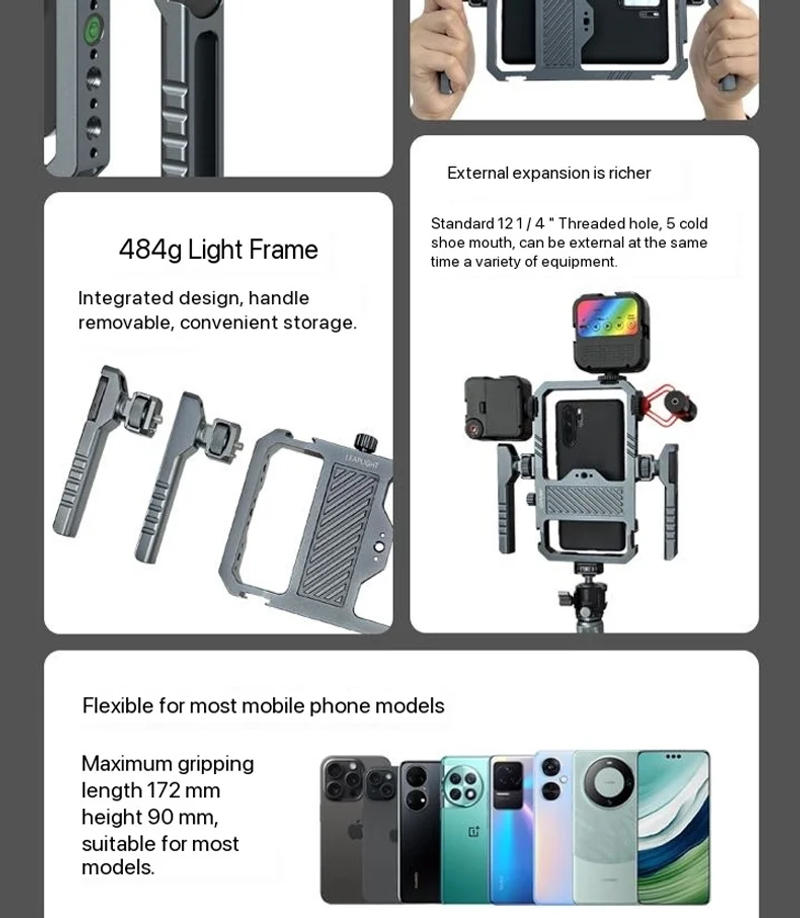 Description Picture 3 of itemLeaplight Universal Handheld Smart Phone Cage for Iphone 15 14 Pro / Pro Max Samsung Huawei Video Cage Mobile Phone Stabilizer