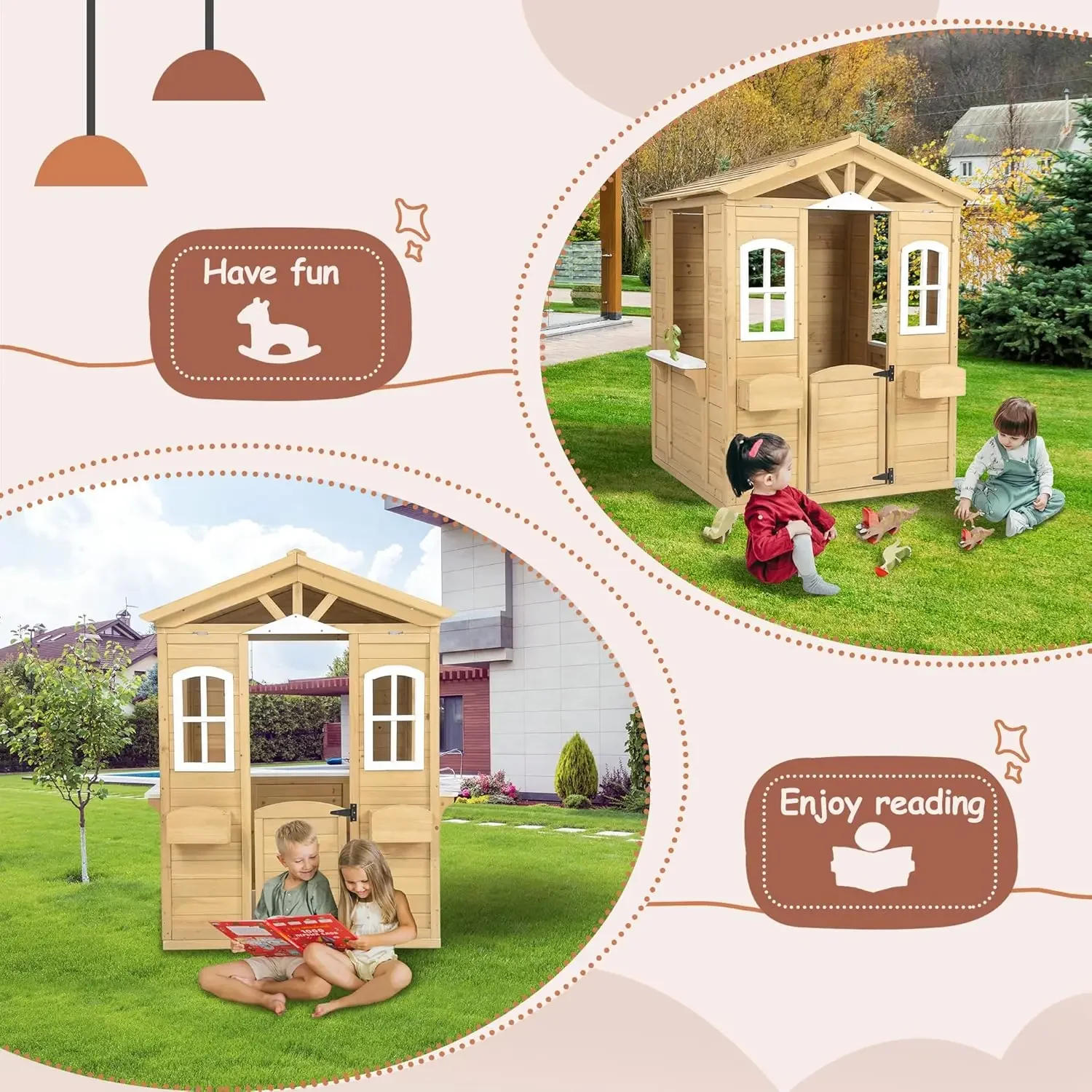Description Picture 4 of itemWooden Playhouse for Kids Outdoor,Kids Playhouse with Working Door, Windows, Mailbox,Flowers Pot Holder & Serving Station,