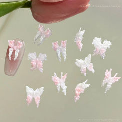 10pcs 3D Korean Kawaii Pink Resin Nail Art Charms Japanese Butterfly Jewelry Nail Rhinestones Decorations Parts DIY Accessories