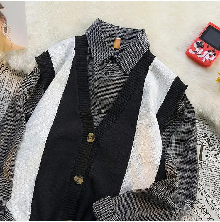 Description Picture 6 of itemSweater Vest Men Preppy Stylish Students Ulzzang Japanese Harajuku Sleeveless Knitwear S-3XL Casual Teens High Street Button Up