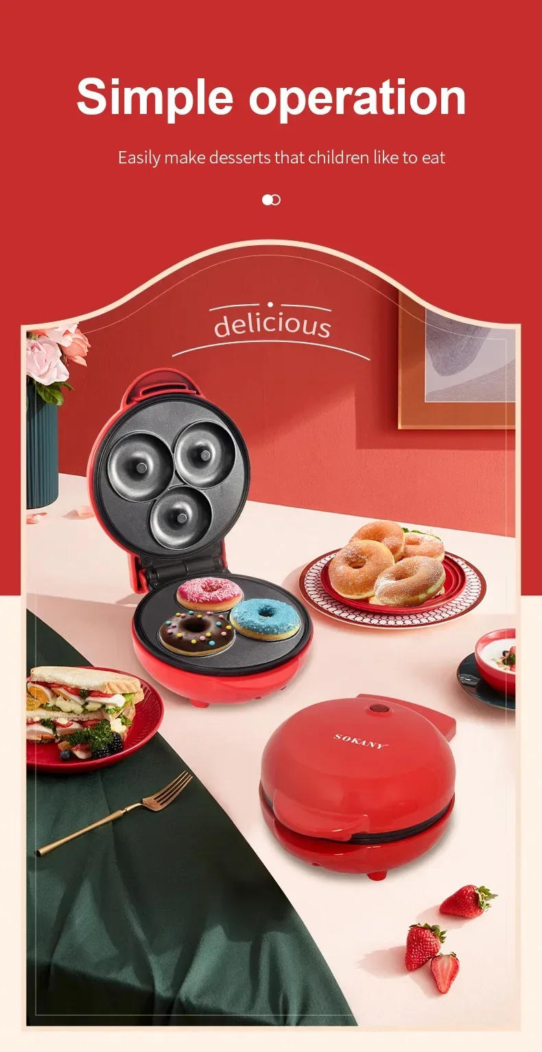 Description Picture 5 of itemMini Donut Maker Machine for Home, 550W Heating Makes 3 Doughnuts with Non-Stick Surface for Kid Breakfast, Snacks, Desserts