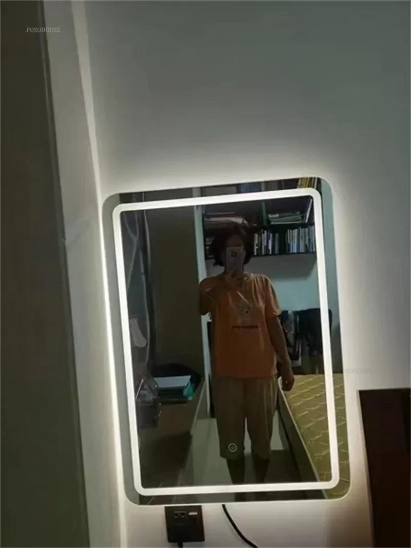 Description Picture 5 of itemModern Smart Bath Mirrors Square Touch Screen Bathroom Mirror Home Wall-mounted Lighted Anti-fog Makeup Mirrors Bathroom Fixture