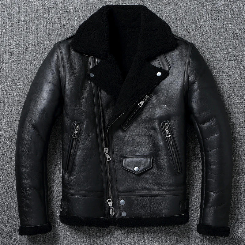 Description Picture 3 of itemNatural Fur Genuine Sheepskin Shearling Coat for Men Fur Jackets Thick Warm Coats Winter Leather Clothing Small Fake Pocket