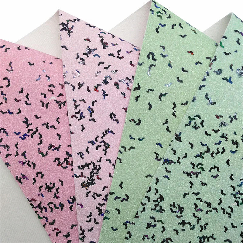 Description Picture 6 of item0.8mm Rolls Sheets Halloween Bats Glitter Faux Leather Glitter Synthetic Leather felt backing Glitter Vinyl Fabric DIY Bows W560