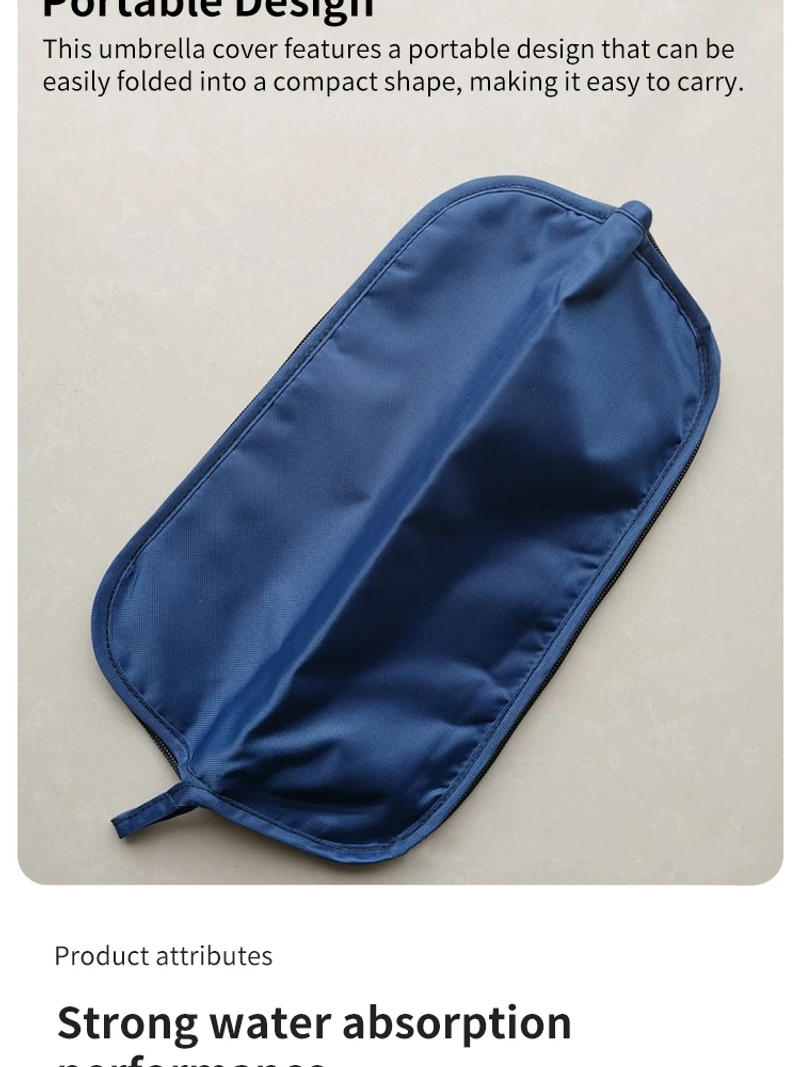 Description Picture 3 of itemNavy Umbrella Cover Portable Folding Umbrella Storage Bag Zipper Closure with Hanging Rope for Strong Water Absorption