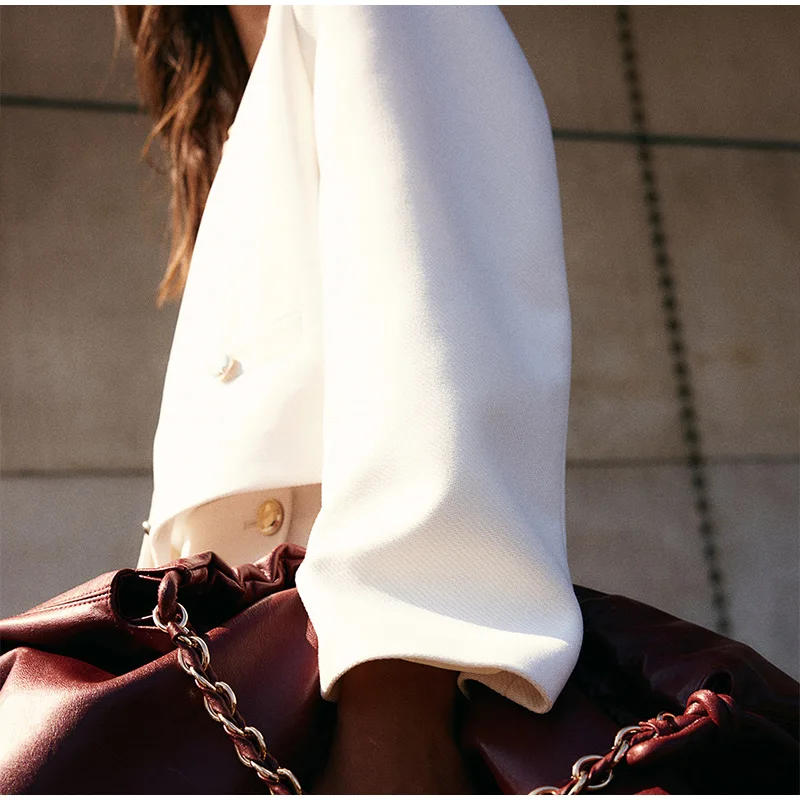 Description Picture 3 of itemWomen Cropped Jacket Fashion O Nack Long Sleeve Single Breasted Fake Pockets 2024 New Autumn Female High Street Short Outerwear