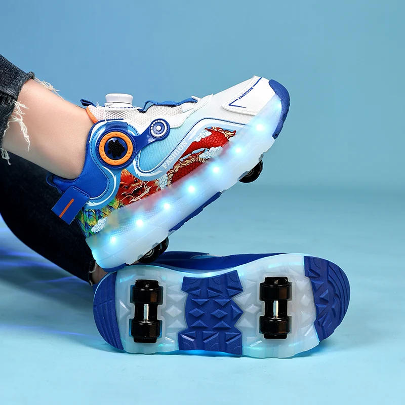 Description Picture 6 of itemChildren's Four Wheel Luminous Sports Shoes LED Light Roller Skating Shoes Boys and Girls USB Charging Training Shoes for Kids