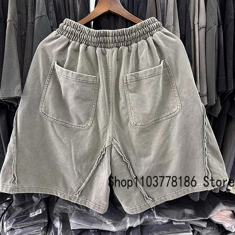 Description Picture 4 of itemEurope American Retro THUG CLUB Shorts Loose Patchwork Washed Gray Do Old Sweatpants Men's Streetwear Thug Club Shorts