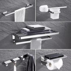 Chrome Bath Hardware Set, 304 Stainless Steel Bathroom Accessories, Towel Rack ,Toilet Brush Holder, Corner Shelf,Robe Hooks