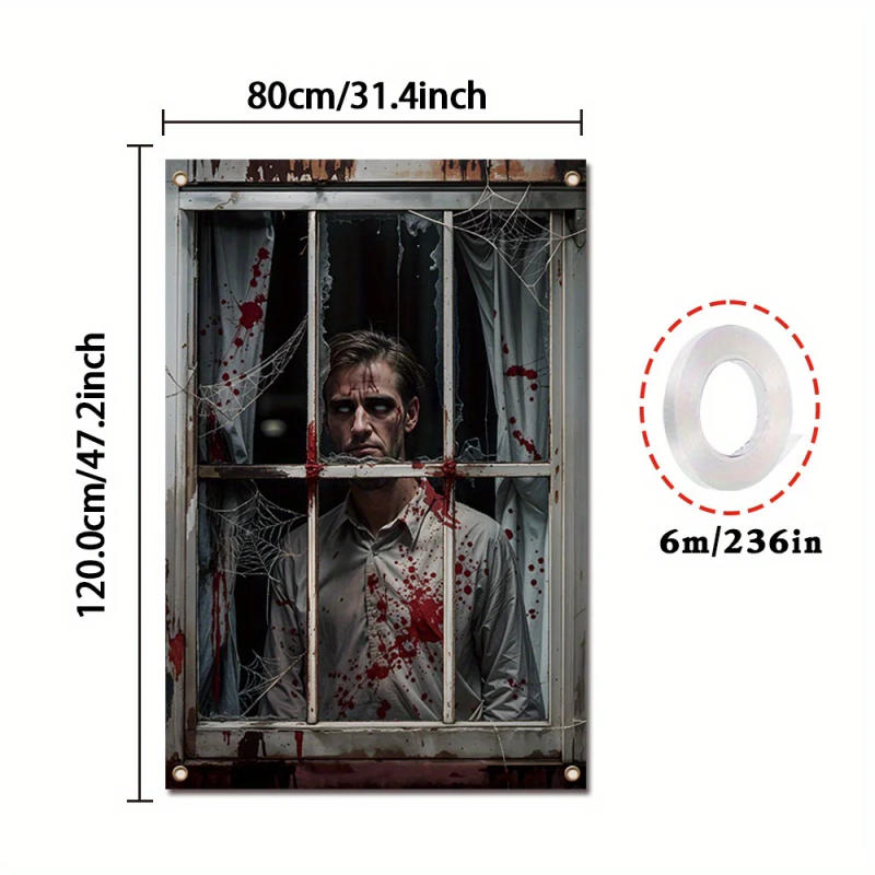 Description Picture 4 of itemHalloween-themed party window banner, a background of a staring monster, festival celebration, home decoration