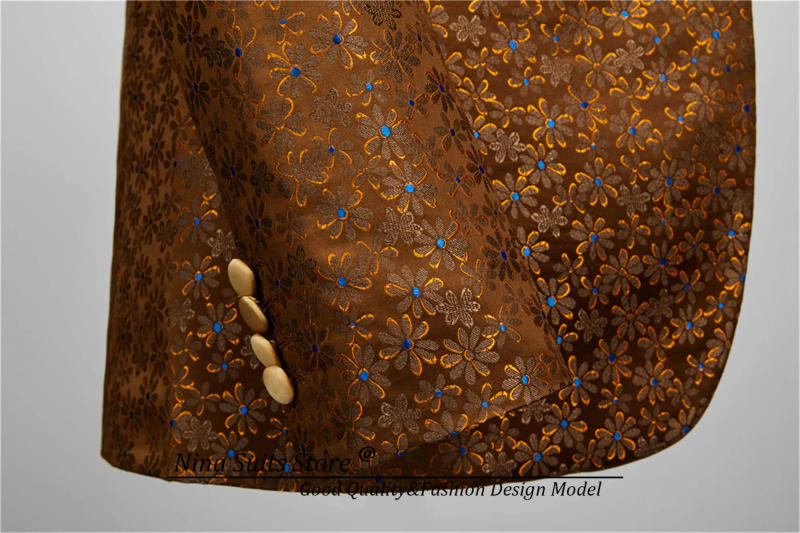 Description Picture 6 of itemGwenhwyfar Luxury Gold Brown Male Suits 2024 Tailor-made Single Breasted Peak Lapel Blzaer Double Breasted Vest Slim Fit Pants