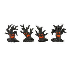 SZWA 4Pcs Horror Halloween Tree Stump Ghostly Miniature Ornaments Resins Figurines for Party Garden Landscape Decoration