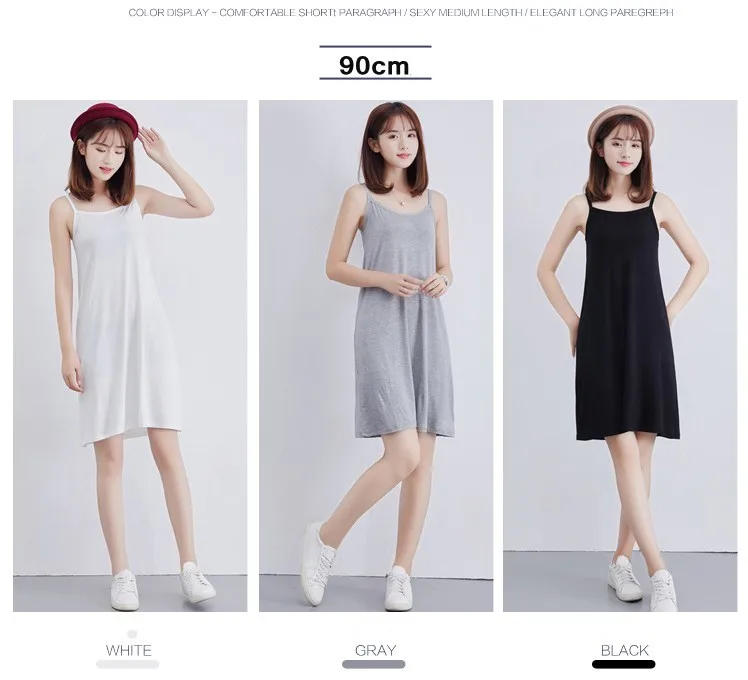 Description Picture 6 of itemWomen's Modal Full Slip Dress Spaghetti strap Vest Skirt 90 to 120cm Long Under dress Camisoles slips Inner Petticoat
