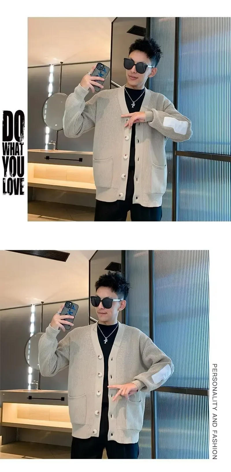 Description Picture 4 of itemMen's Knitted Cardigan Jacket Autumn Winter Japanese Style V-neck Sweater Loose Fit Casual Long Sleeve Top New Arrival