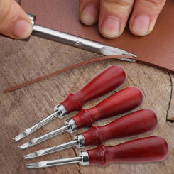 1pc 1.0/1.2/1.4/1.6mm Leather Edge Beveler Skiving Beveling Knife Cutting Hand Craft Tool with Wood Handle DIY Tools