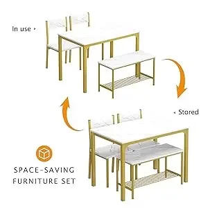 Description Picture 5 of item4-person Dining Table Set, 43.3-inch Kitchen Dining Table Set, 2-person Bench Dining Room Set with Storage Rack