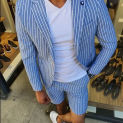 Summer Striped Men Suits 2 Piece Fashion Notch Lapel Single Breasted Blazer with Short Pants Chic Daily Casual Office Male Suit