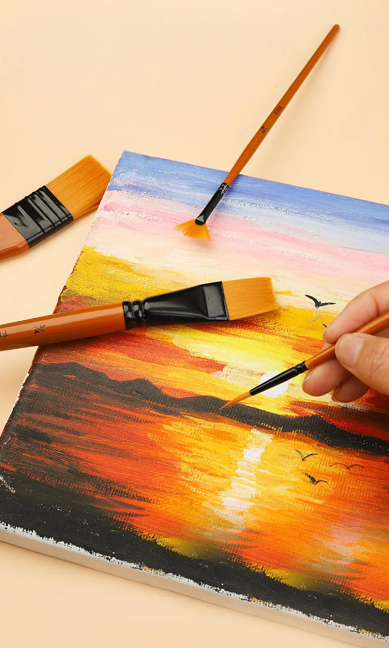 Description Picture 4 of item10pcs Premium Nylon Artist Paint Brush with Bag - Versatile Shapes for Acrylic,Oil, Watercolor Painting, Professionals,Beginners