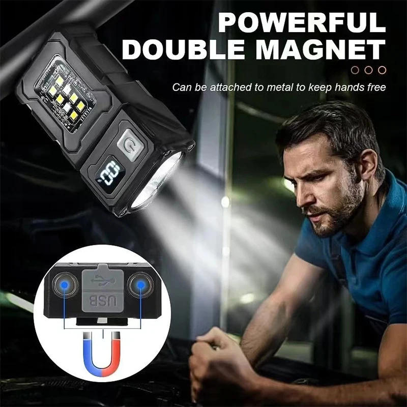 Description Picture 2 of itemMINI USB Rechargeable LED Flashlight Portable Tail magnet flashlight Super Bright Camping Lantern Side COB emergency light