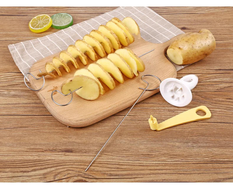 Description Picture 4 of itemStainless Steel Rotate Potato Slicer Twisted Potato Slice Cutter Spiral Manual Creative Kitchen Gadgets Vegetables Spiral Knife