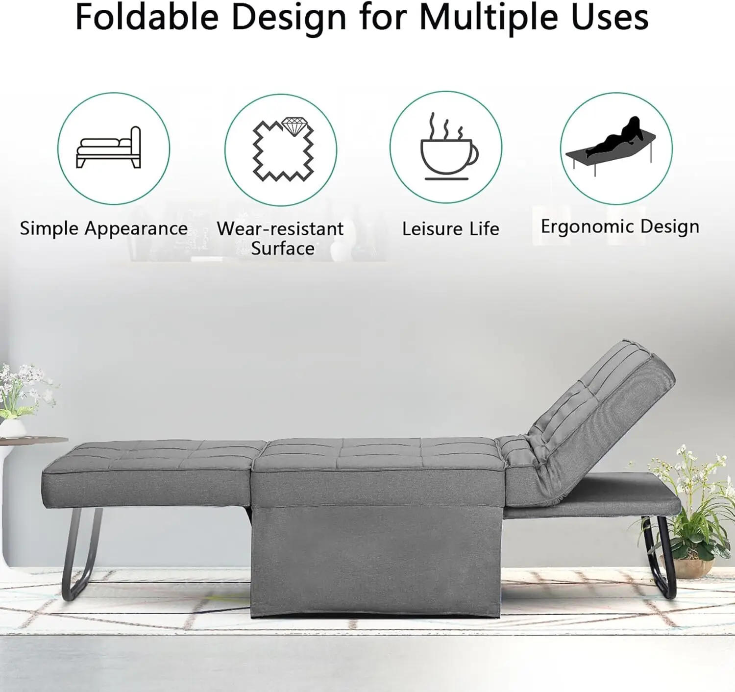 Description Picture 5 of itemConvertible Sofa Bed,4-in-1 Multi-Functional Futon Chair Bed, Folding & No Installation Sofa Couch with Adjustable Backrest