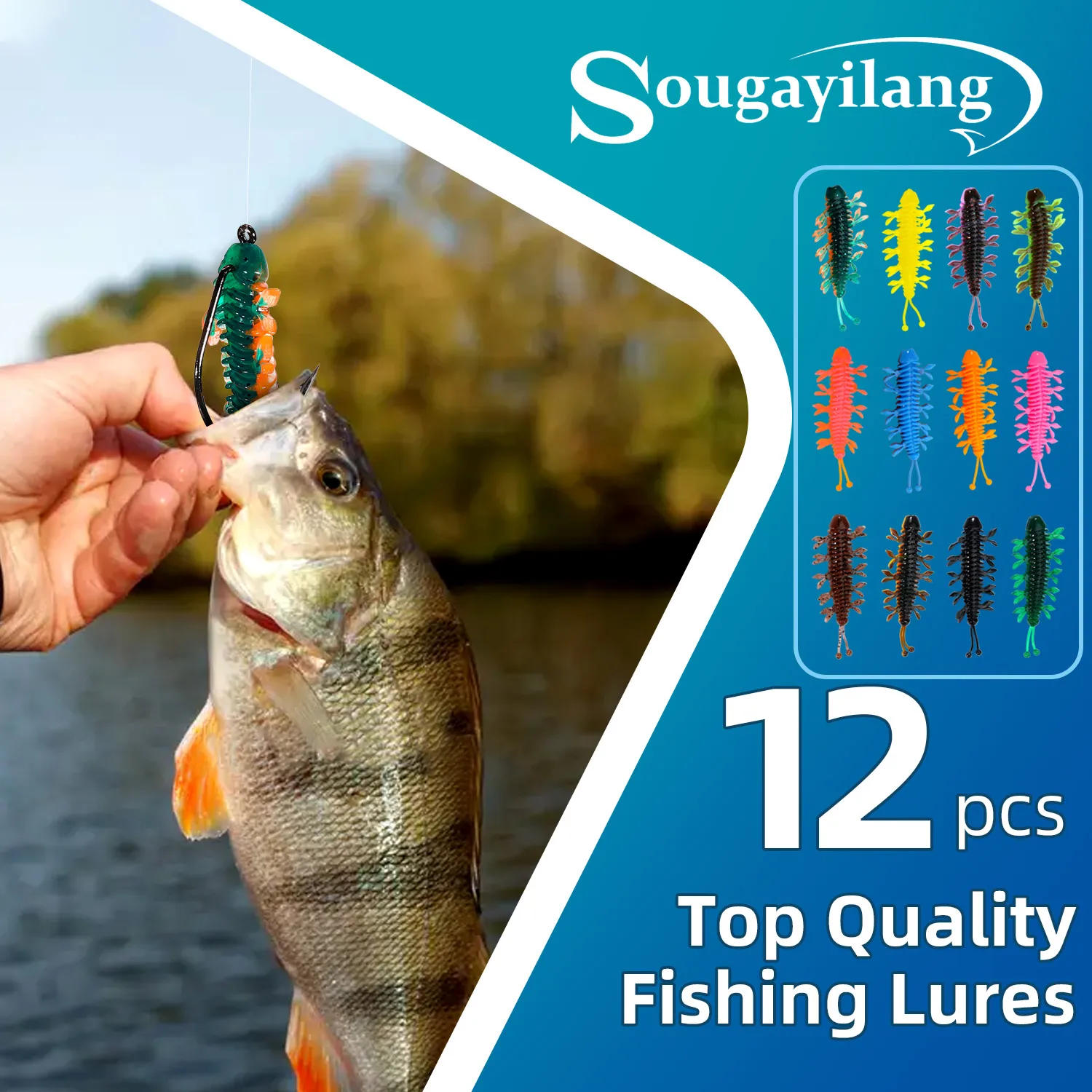 Description Picture 3 of itemSougayilang 12Pcs Worm Bait 55mm 70mm Fishing Lure Floating Freshwater Swimbaits Silicone Soft Bait for Carp Bass Pike Fishing