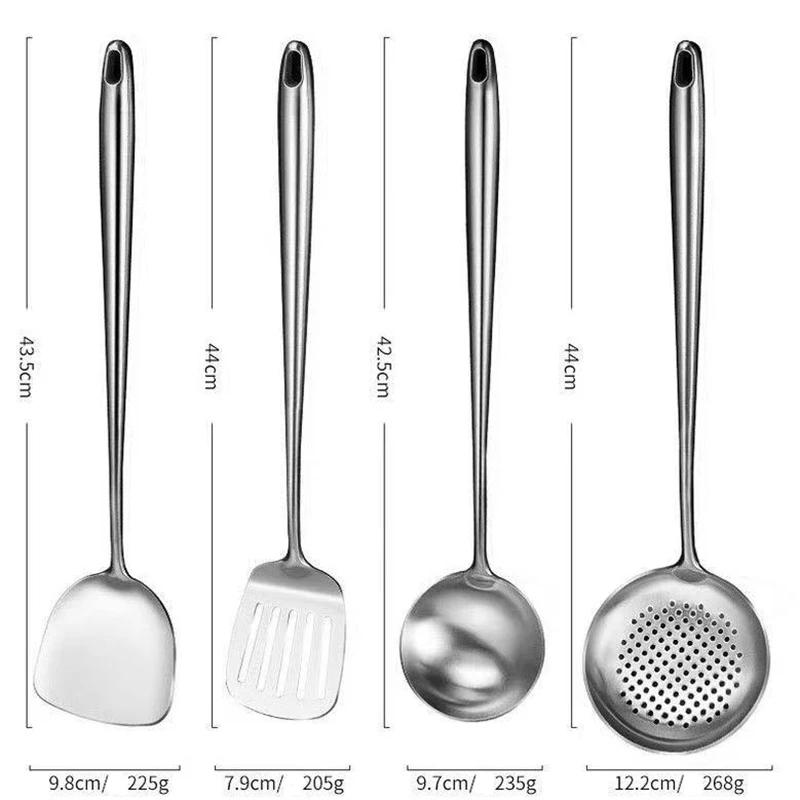 Description Picture 3 of item304 Stainless Steel Wok Spatula Metal Kitchen Accessories Slotted Turner Rice Spoon Ladle Cooking Tools Utensil Set Dropshipping