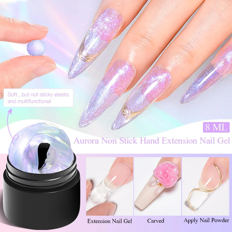 Description Picture 4 of itemMEET ACROSS 2Pcs/Set Aurora Non Stick Hand Extension Gel Nail Polish Dream Color Extension Gel Rhinestone Glue Nail Art Varnish