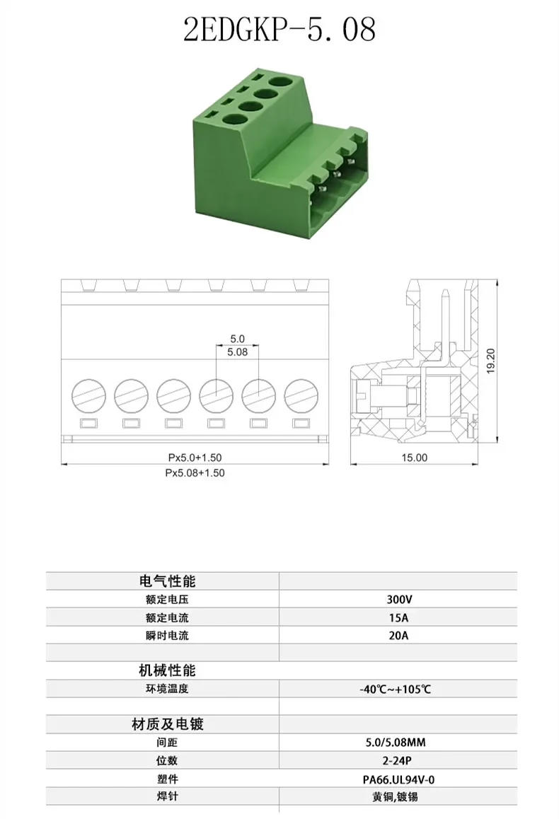 Description Picture 3 of item5 Sets 5.08MM Pluggable Terminal Blocks Connector KF2EDGKR 5.08 Butting Style 2/3/4/5/6/7/8 Pin Screw Terminal