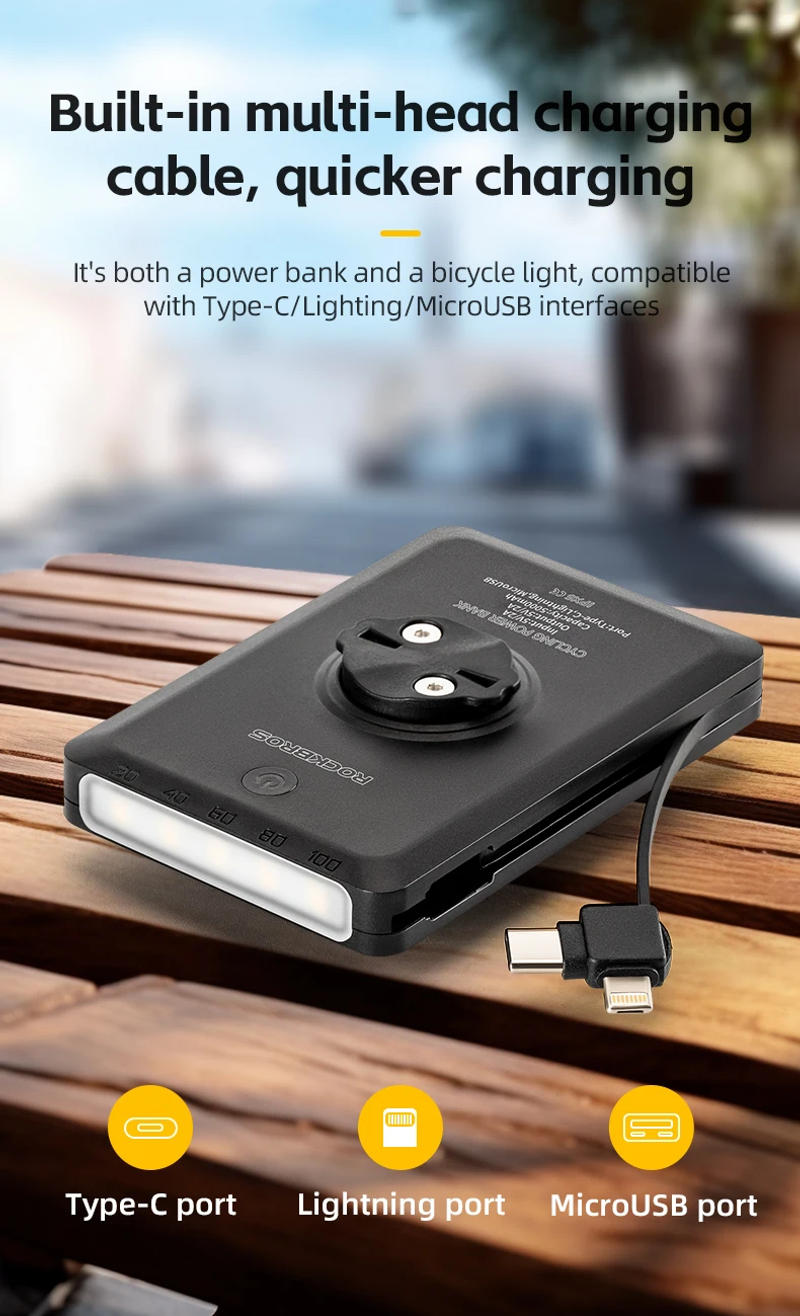 Description Picture 6 of itemROCKBROS Bike Light With Built In 5000mAh Batter Bicycle Light Type-C Charging Waterproof Cycling Lamp Handlebar Flashlight