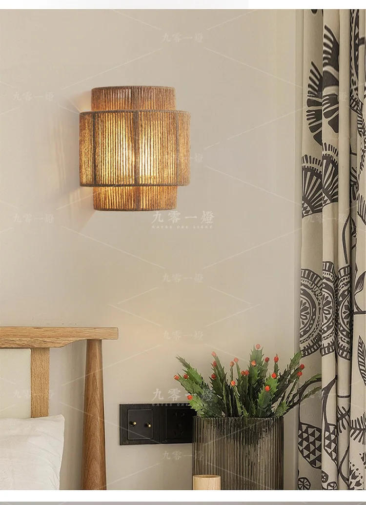 Description Picture 5 of itemJapanese Wall Lamp Retro Hemp Rope Living Room Bedroom Bedside Wall Lights for Home Atmosphere Aisle Balcony Rope Wall Lights