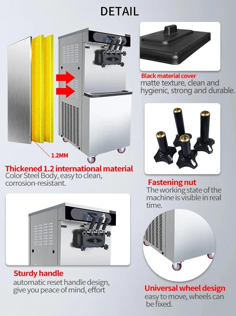 Description Picture 4 of item3 Flavors Automatic Soft Serve Commercial Ice Cream Machine Icecream Italian Gelato Making Ice Cream Makers