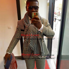 England Style Suits Men Single Breasted Jacket Pants 2 Pieces Business Blazer Sets Tailored Made White/Black Houndstooth Tuxedos