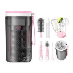 Portable Baby Bottle Brush Kit Travel Feeding Bottle Cleaning Set Nursing Bottle Cleaner with Extendable Silicone Bottle Brush