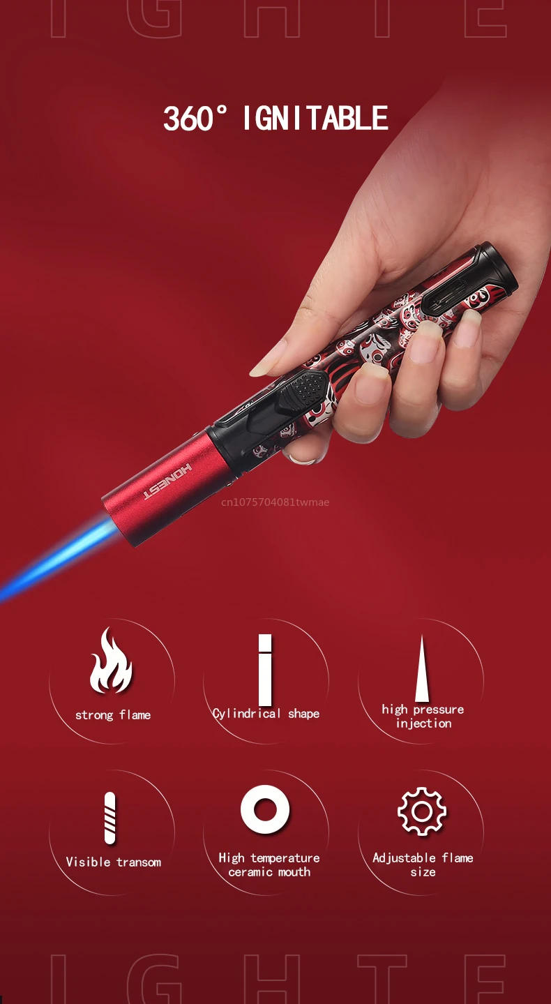 Description Picture 3 of itemHONEST Pen Airbrush Jet Butane Candle Lighter Metal Gas Kitchen Torch Turbo Windproof Cigar Pipe Lighter Gadget Men's