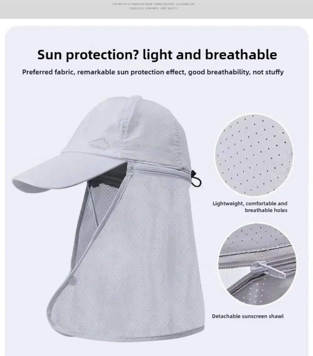 Description Picture 3 of item1pc Summer Men Fishing Sun Protection Baseball Cap Quick Drying Waterproof Detachable Sun Cap Shawl Women Outdoor Bicycle Visor