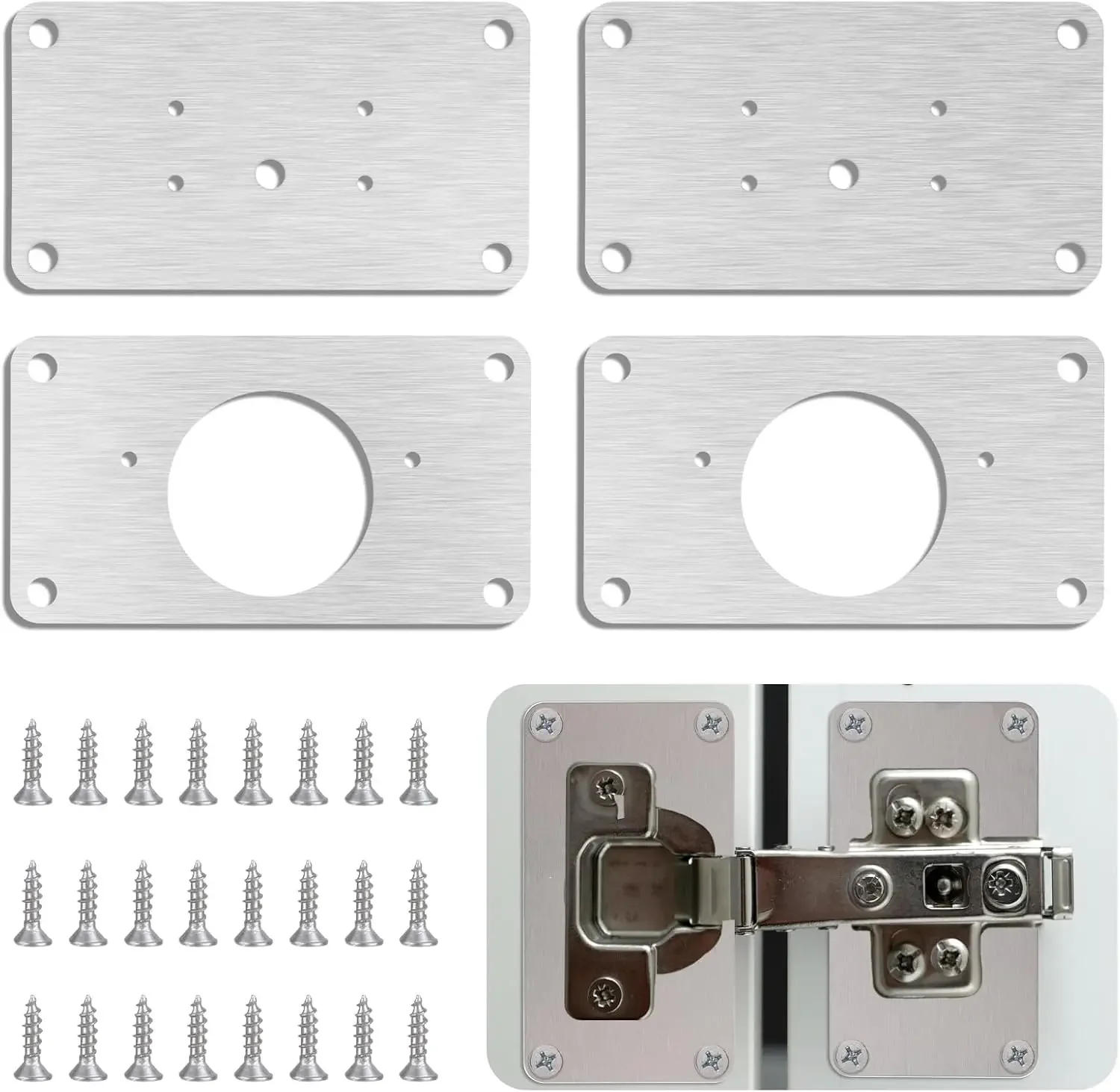 Description Picture 4 of item1/8Pairs Stainless Steel Hinge Repair Plate Kitchen Cabinet Door Hinges Mounting Screw Fixing Brackets Furniture Hardware Tools