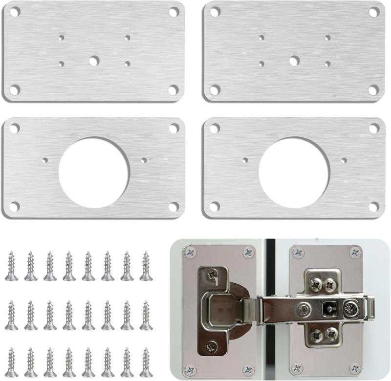Description Picture 4 of item1/8Pairs Stainless Steel Hinge Repair Plate Kitchen Cabinet Door Hinges Mounting Screw Fixing Brackets Furniture Hardware Tools