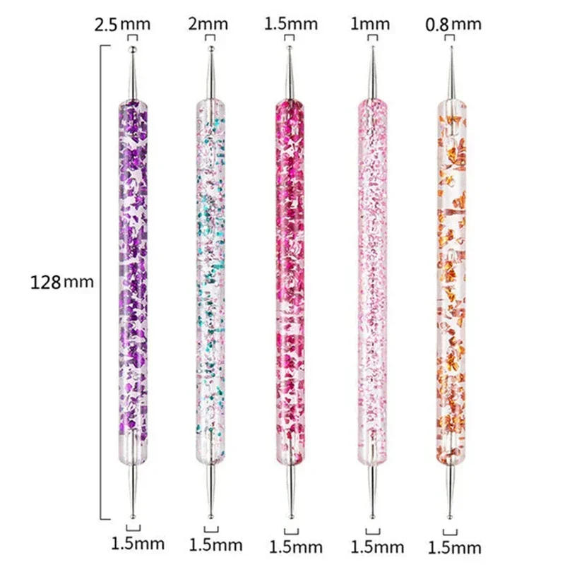 Description Picture 5 of item5pcs Dual-Ended Nail Art Dotting Pen Portable Crystal Handle Drawing Painting Rhinestones Picker Gems Pens 3D Manicure Tools