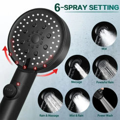 6 Mode Shower Head Water Saving AdjustableHigh Pressure Shower One-Key Stop WaterMassage Eco Shower Bathroom Accessories